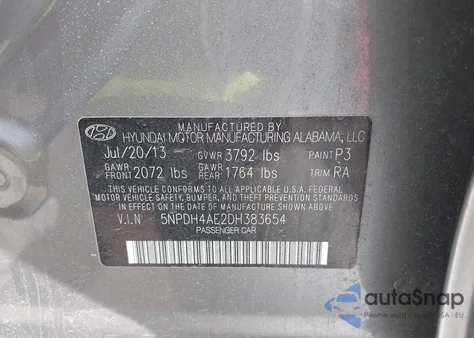 2013 Hyundai Elantra Limited из США, поврежденный, VIN 5NPDH4AE2DH383654